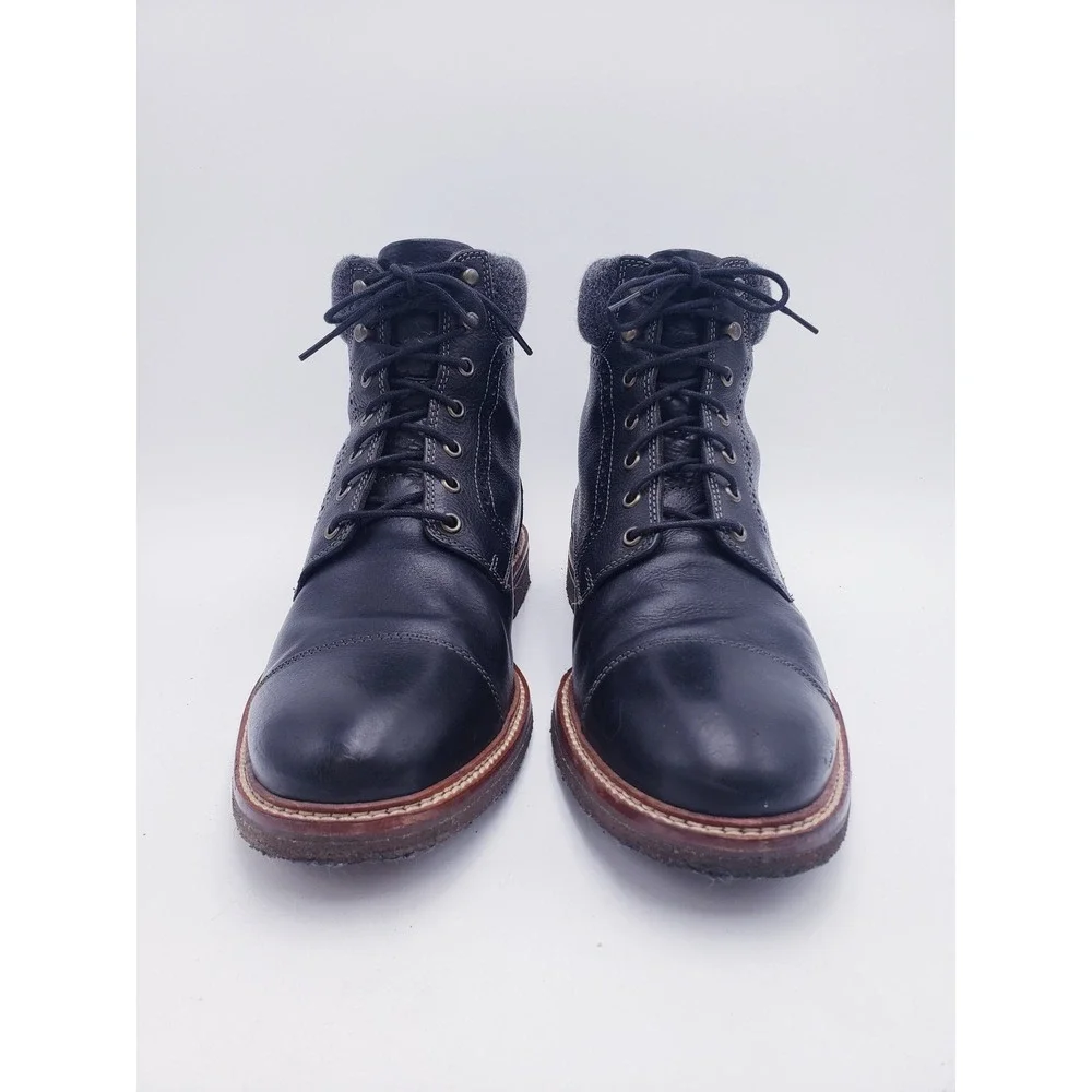 Johnston & Murphy Cap Toe Boot Black Leather Wool Cuff Mens Size 9